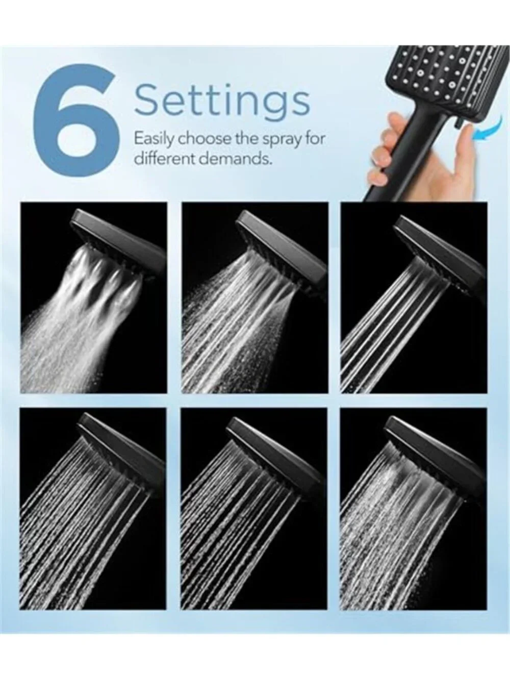 Filtered Shower Head Black 6 Modes High Pressure Handheld Shower Head